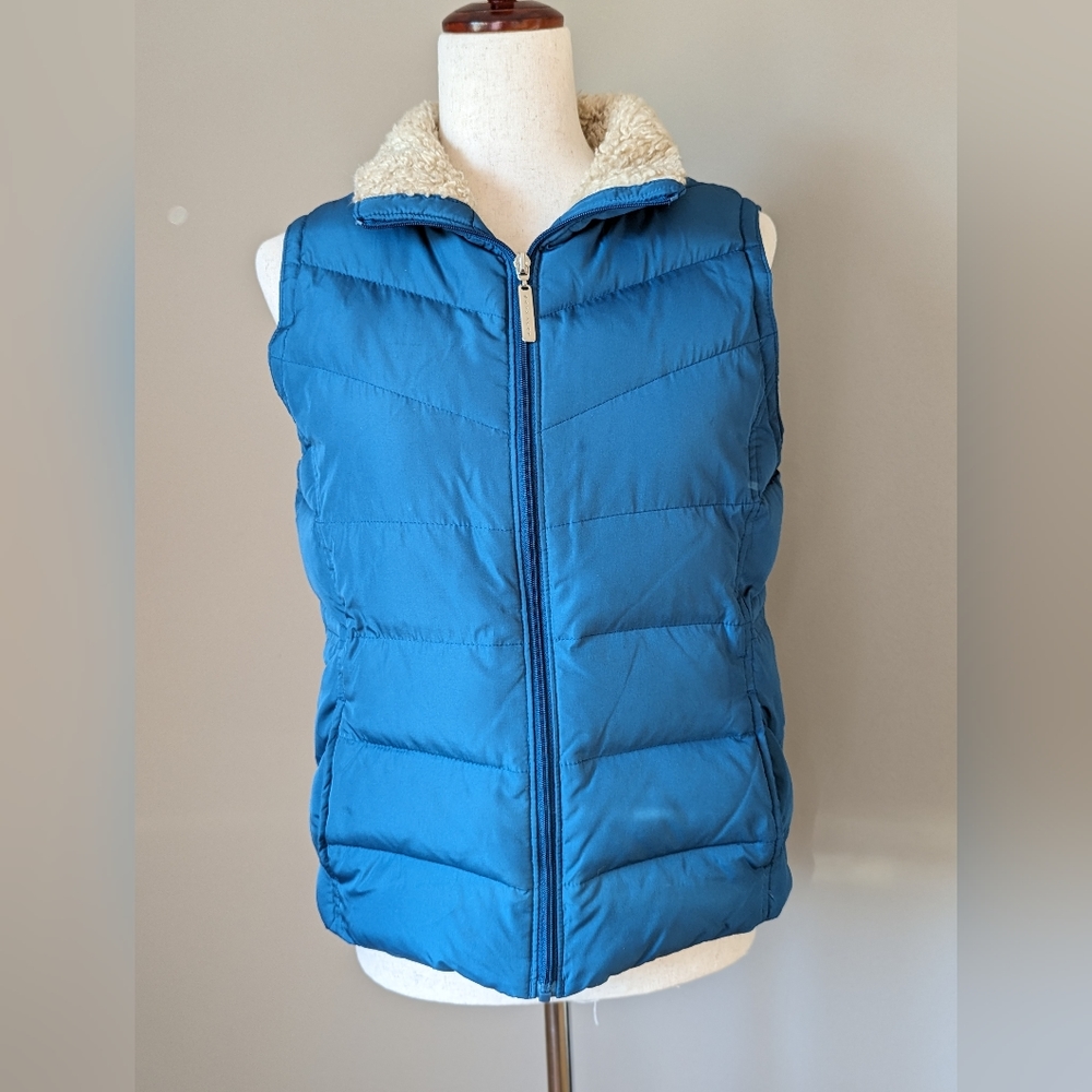 Vintage Teal Blue Green Down Puffer Vest Sherpa Collar Maurices Women's Medium